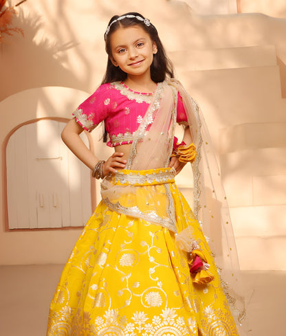 Manufactured by FAYON KIDS (Noida, U.P) Hot Pink Brocade Choli lehenga Set