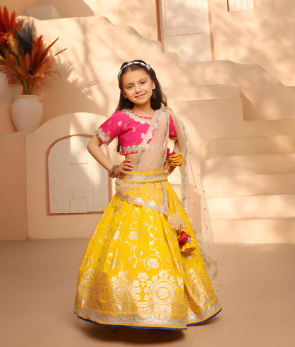 Manufactured by FAYON KIDS (Noida, U.P) Hot Pink Brocade Choli lehenga Set