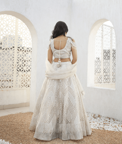 Manufactured by FAYON KIDS (Noida, U.P) Ivory Dreamscape: Embroidered Lehenga Set