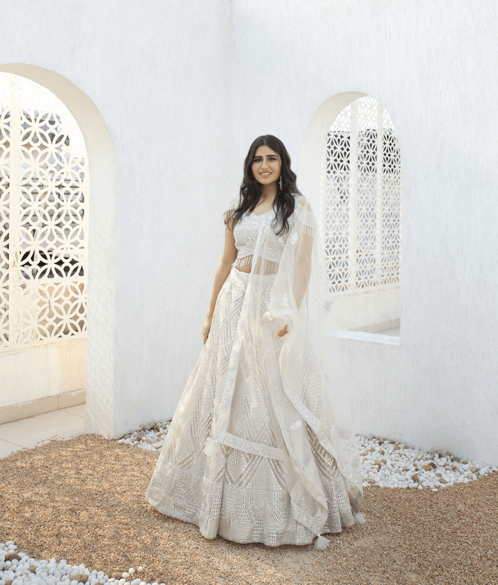 Manufactured by FAYON KIDS (Noida, U.P) Ivory Dreamscape: Embroidered Lehenga Set