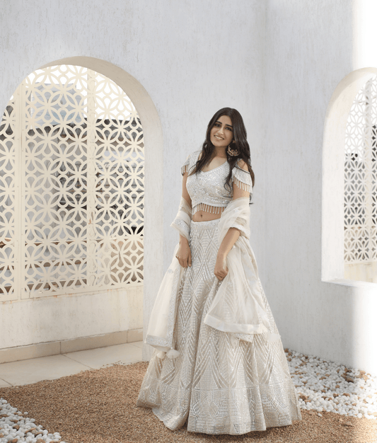 Manufactured by FAYON KIDS (Noida, U.P) Ivory Dreamscape: Embroidered Lehenga Set