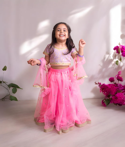 Manufactured by FAYON KIDS (Noida, U.P) Lilac Brocade Choli with Lehenga