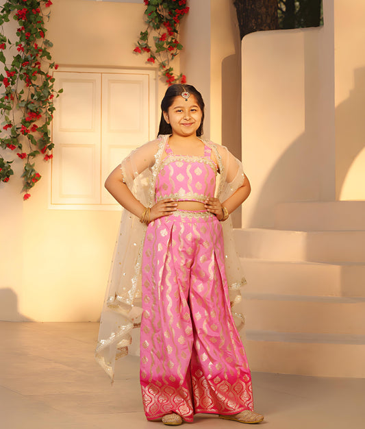 Manufactured by FAYON KIDS (Noida, U.P) Lilac Brocade Top with Plazzo Pant