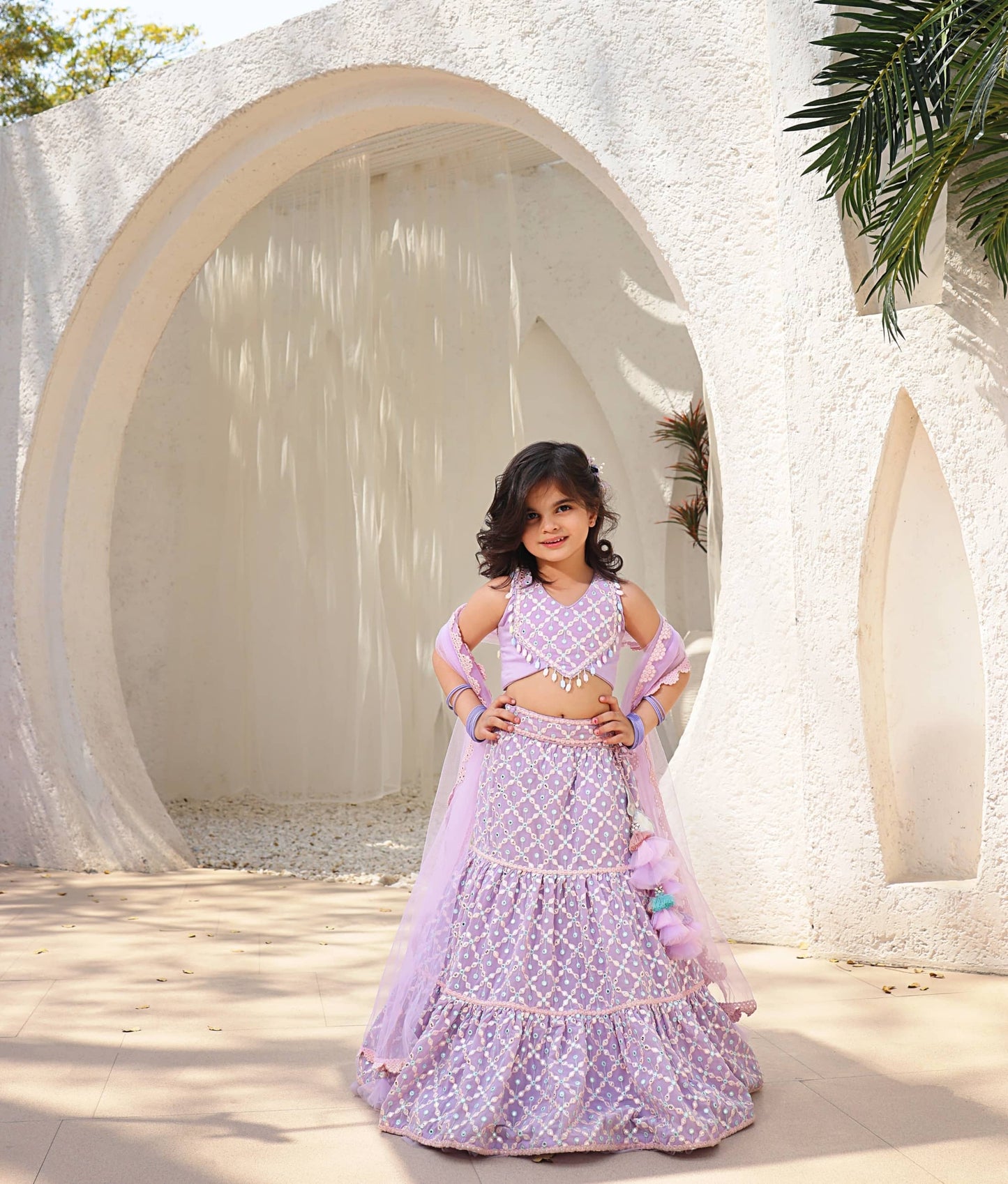 Manufactured by FAYON KIDS (Noida, U.P) Lilac Embroidered Top with Lehenga