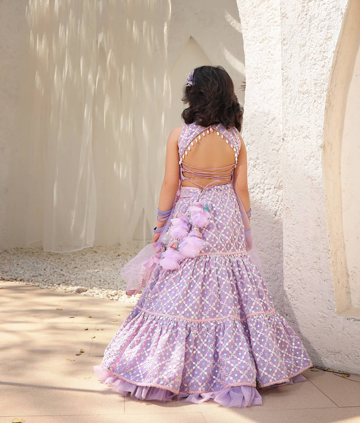 Manufactured by FAYON KIDS (Noida, U.P) Lilac Embroidered Top with Lehenga