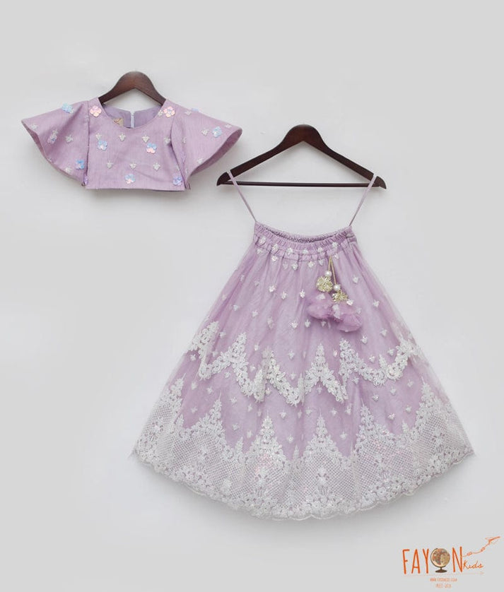 Manufactured by FAYON KIDS (Noida, U.P) Lilac Embroidred Crop Top Lehenga for Girls