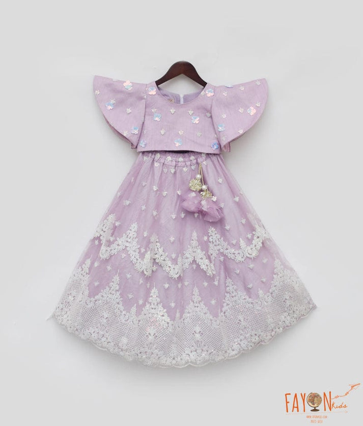 Manufactured by FAYON KIDS (Noida, U.P) Lilac Embroidred Crop Top Lehenga for Girls