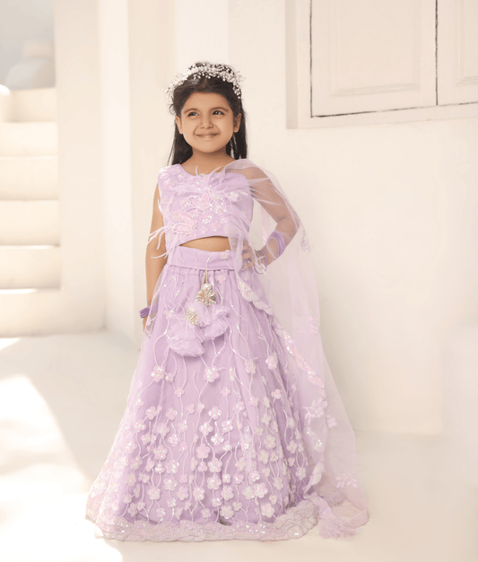 Manufactured by FAYON KIDS (Noida, U.P) Lilac Lehenga Set