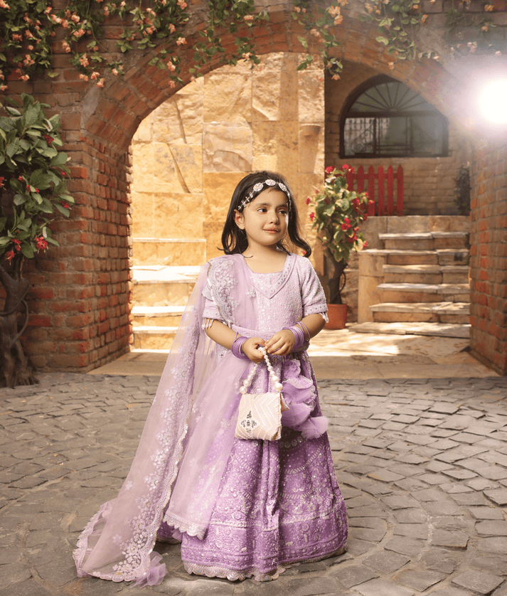 Manufactured by FAYON KIDS (Noida, U.P) Lilac Thread Work Anarkali for Girls