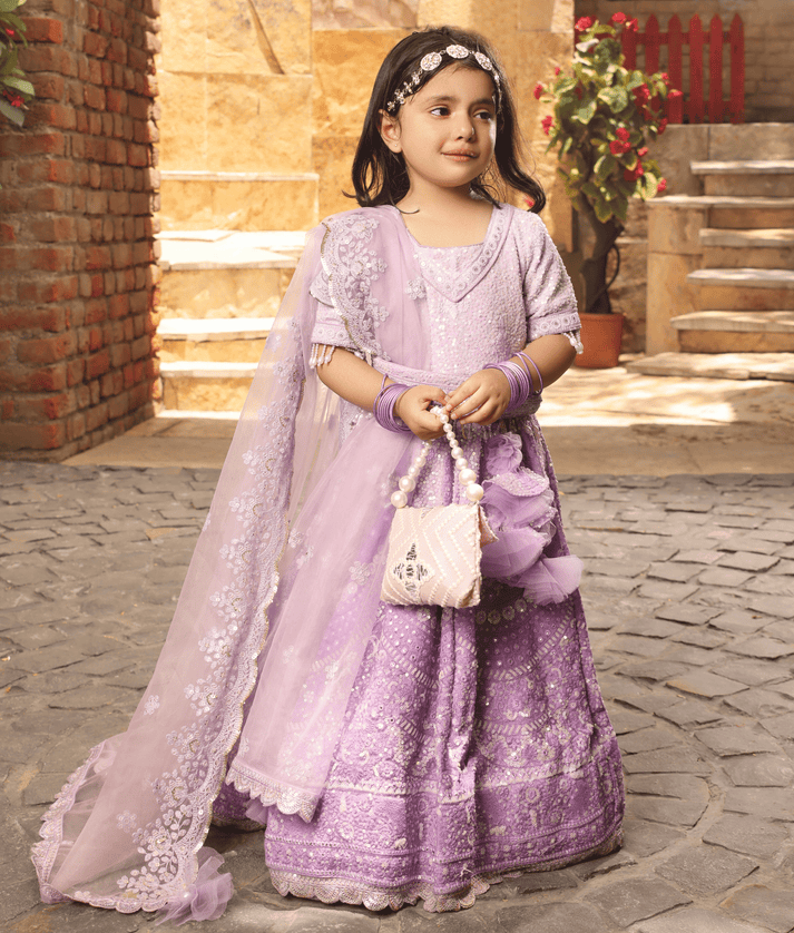 Manufactured by FAYON KIDS (Noida, U.P) Lilac Thread Work Anarkali for Girls