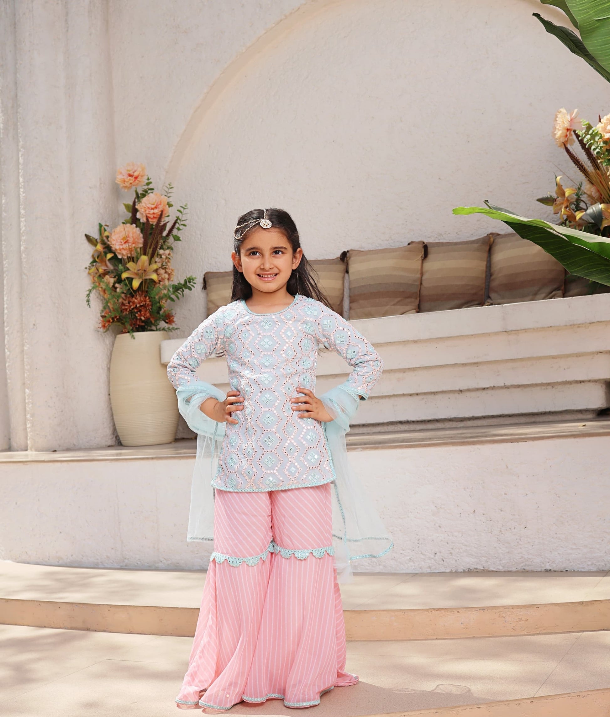 Manufactured by FAYON KIDS (Noida, U.P) Mirror Embroidered Kurti Sharara