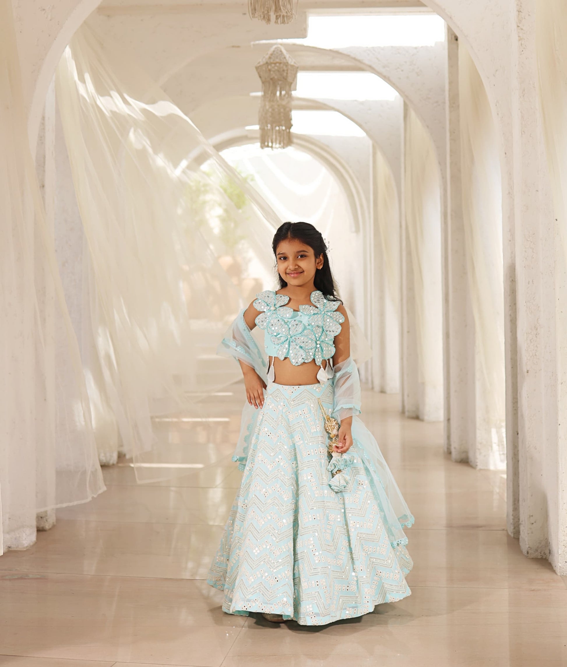 Manufactured by FAYON KIDS (Noida, U.P) Mirror Embroidered Lehenga Choli Set