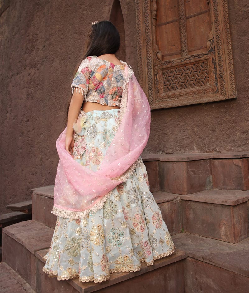 White - Floral Print - Lehenga Cholis: Buy Indian Lehenga Outfits Online |  Utsav Fashion