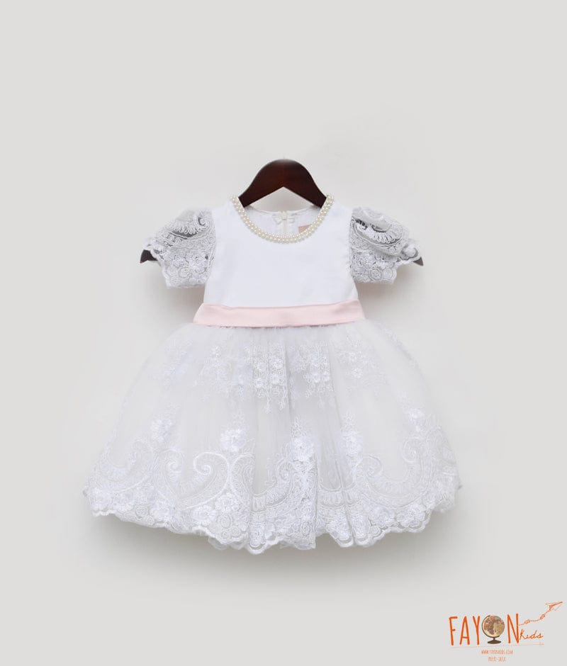 Little Girl's White Lace Flutter Sleeve Scoop Back Flower Girl Dress –  cuteheads