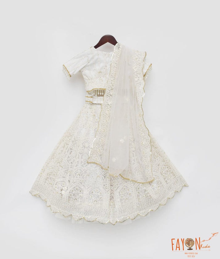 Manufactured by FAYON KIDS (Noida, U.P) Off white Sequence Embroidery Lehenga Choli for Girls