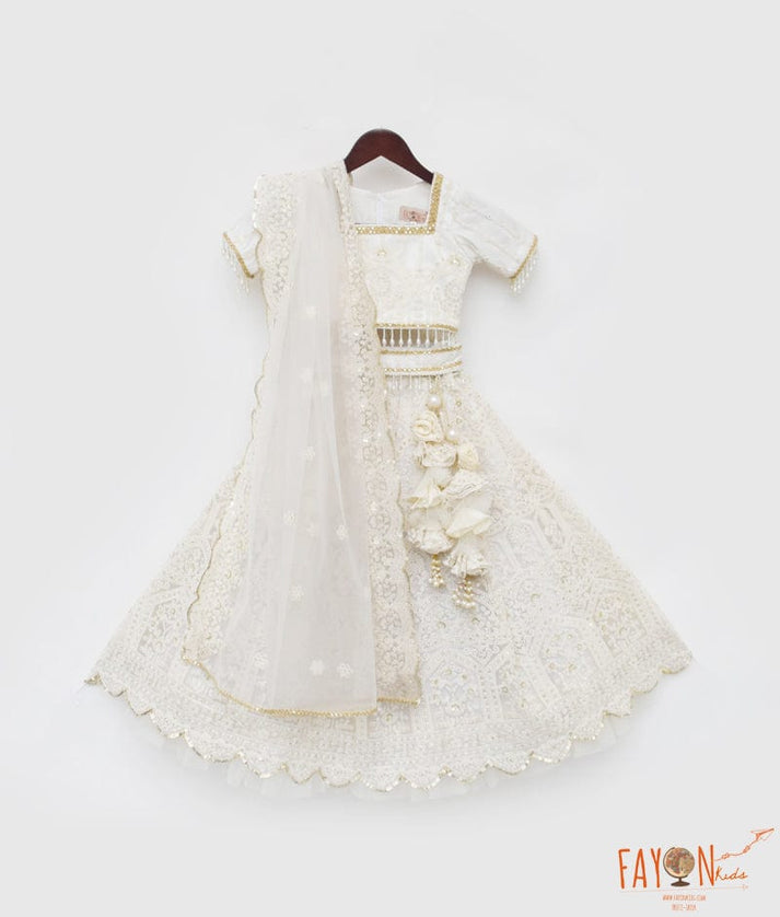 Manufactured by FAYON KIDS (Noida, U.P) Off white Sequence Embroidery Lehenga Choli for Girls