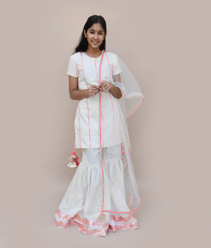 Manufactured by FAYON KIDS (Noida, U.P) Offwhite Kurti Sharara Set