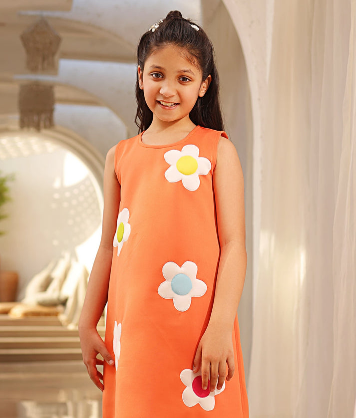 Orange Neoprene Dress for Girls