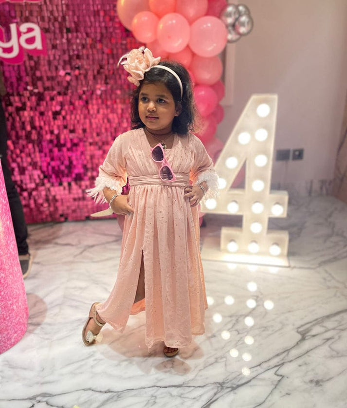 Peach Foil Printed Gown for Girls