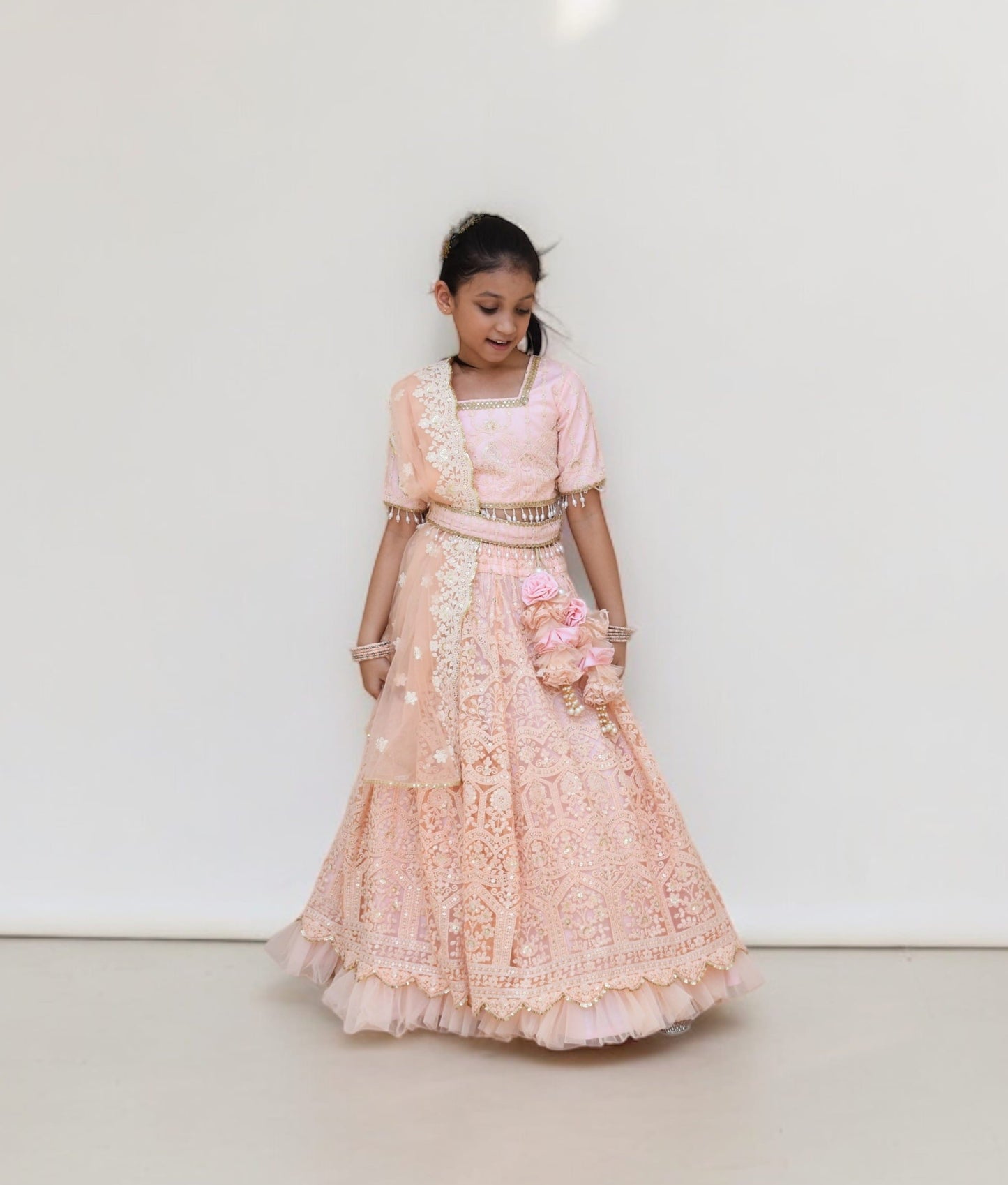 Manufactured by FAYON KIDS (Noida, U.P) Peach Thread Lehenga Choli