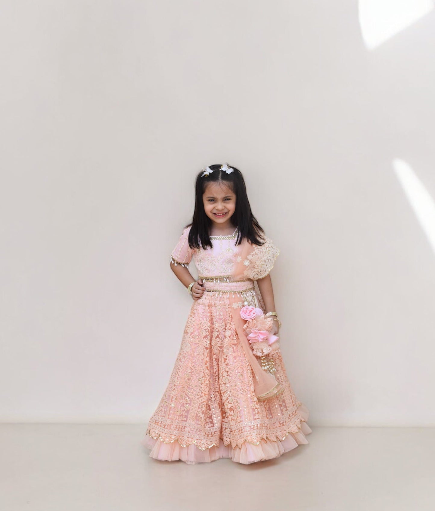 Manufactured by FAYON KIDS (Noida, U.P) Peach Thread Lehenga Choli