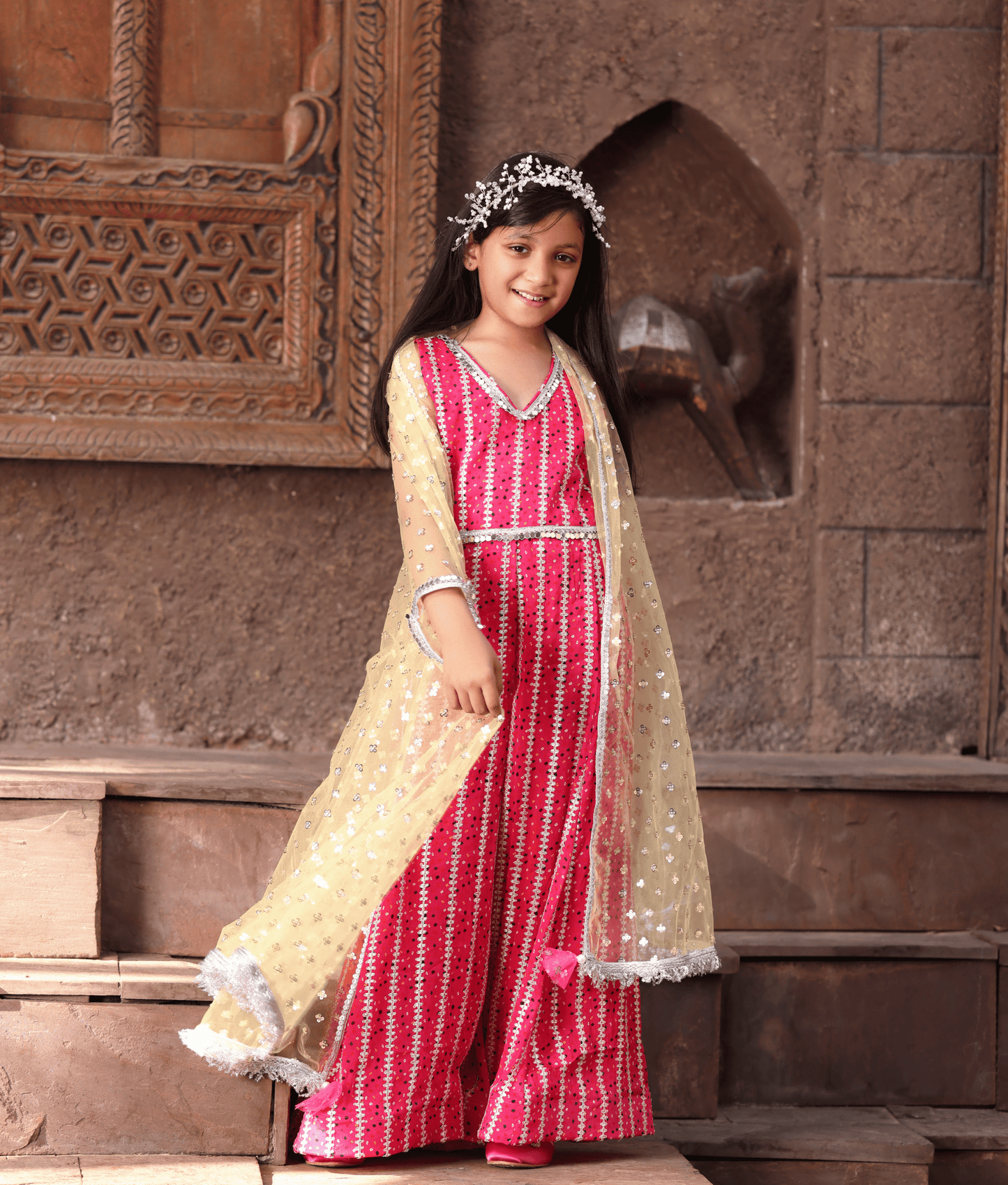 Manufactured by FAYON KIDS (Noida, U.P) Pink Bandhej Jumpsuit