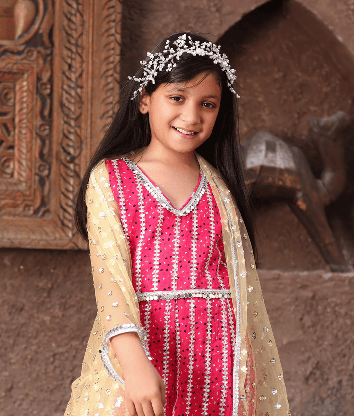 Manufactured by FAYON KIDS (Noida, U.P) Pink Bandhej Jumpsuit