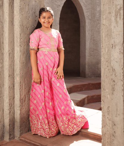 Manufactured by FAYON KIDS (Noida, U.P) Pink Bandhej Jumpsuit for Girls