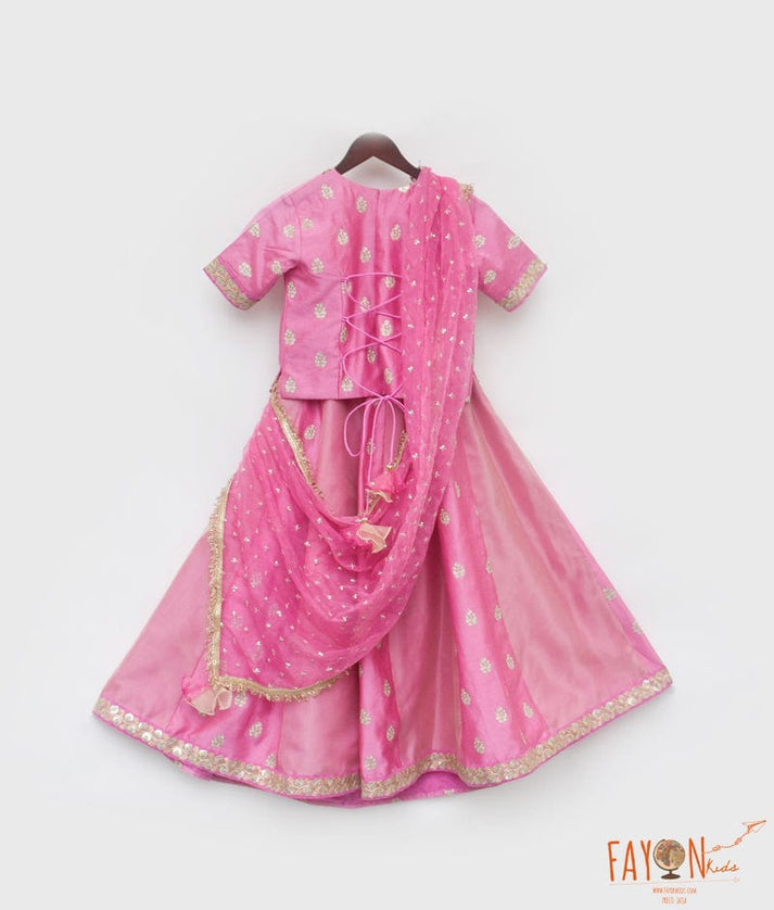 Pink Chanderi Lehenga for Girls