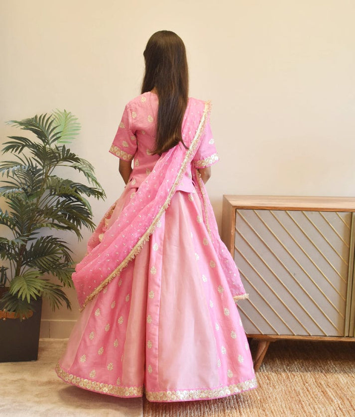 Pink Chanderi Lehenga for Girls