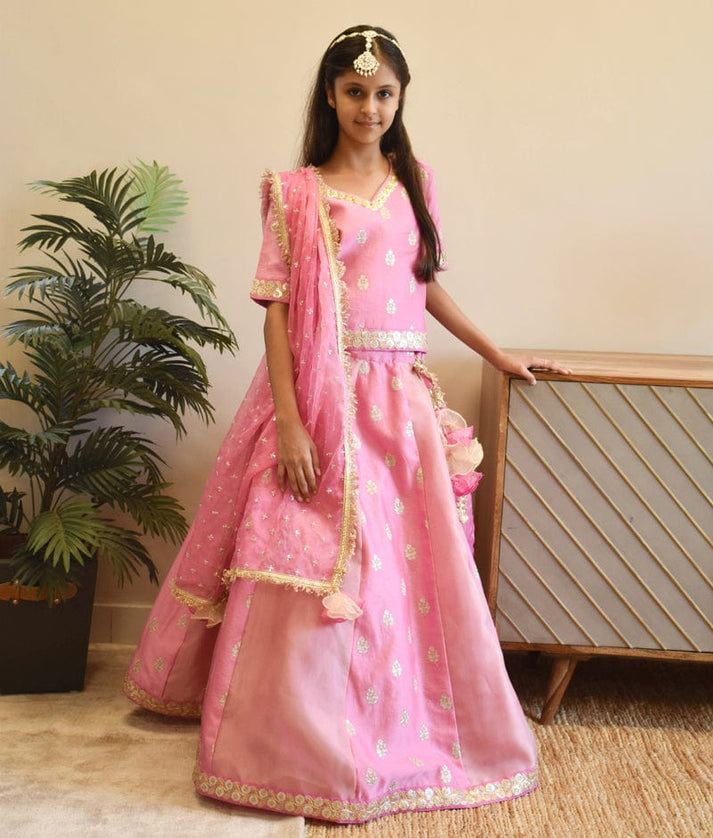 Pink Chanderi Lehenga for Girls