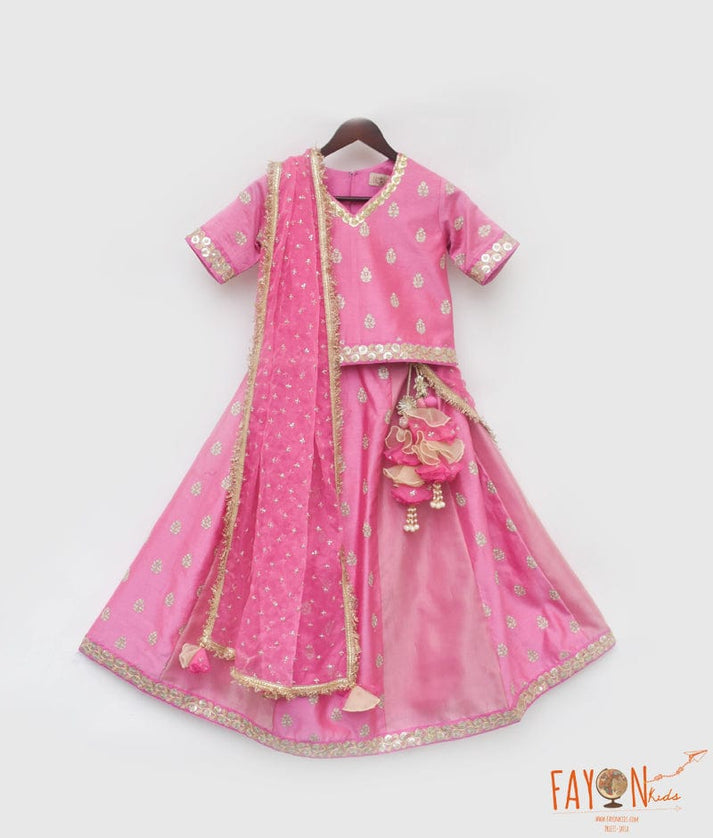 Pink Chanderi Lehenga for Girls