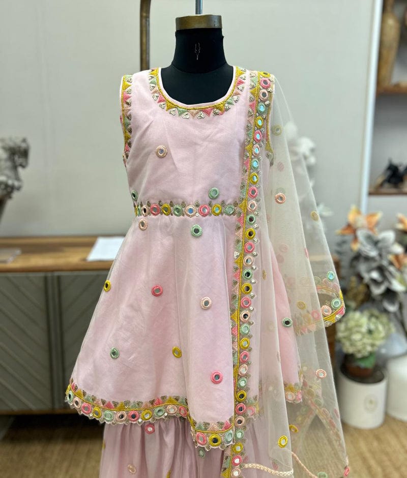 Manufactured by FAYON KIDS (Noida, U.P) Pink Embroidered Net Kurti Sharara