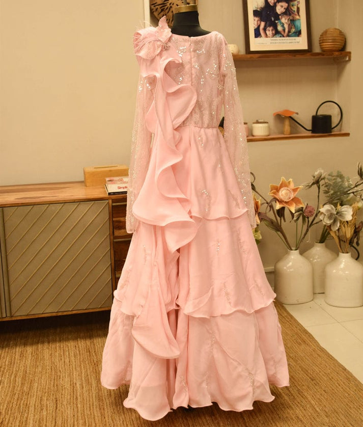 Pink Satin Layered Gown