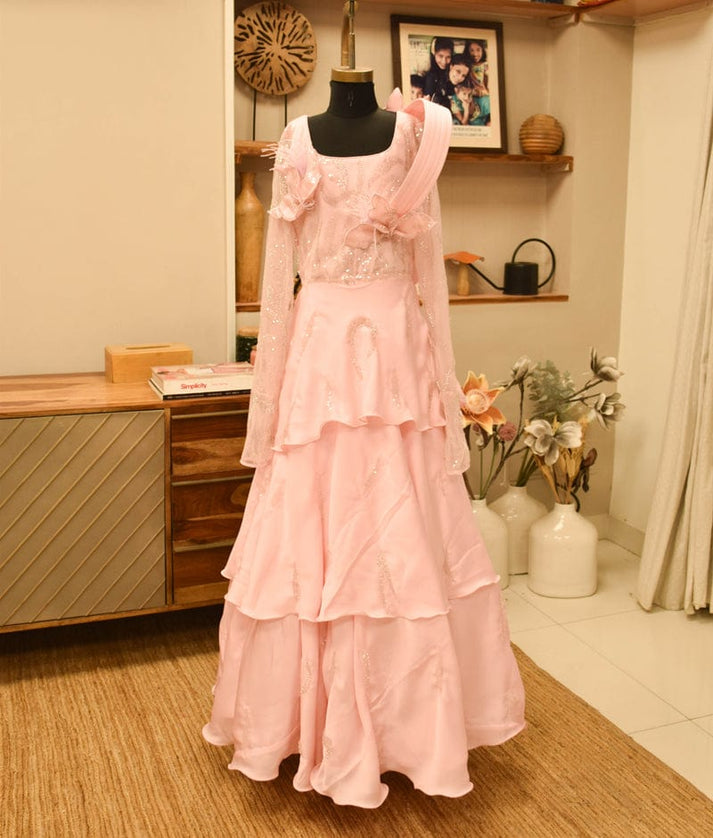 Pink Satin Layered Gown