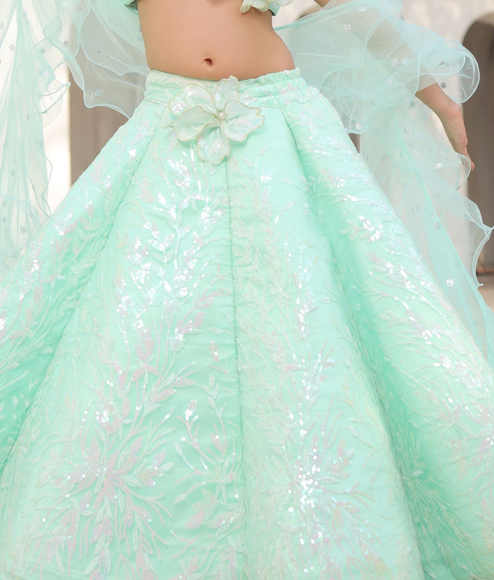 Manufactured by FAYON KIDS (Noida, U.P) Pista Green Embroidered Lehenga Choli