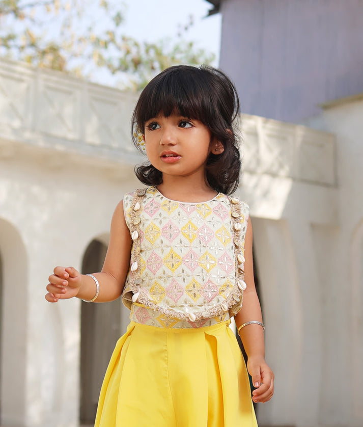 Manufactured by FAYON KIDS (Noida, U.P) Pista Green Embroidered Top with Plazzo