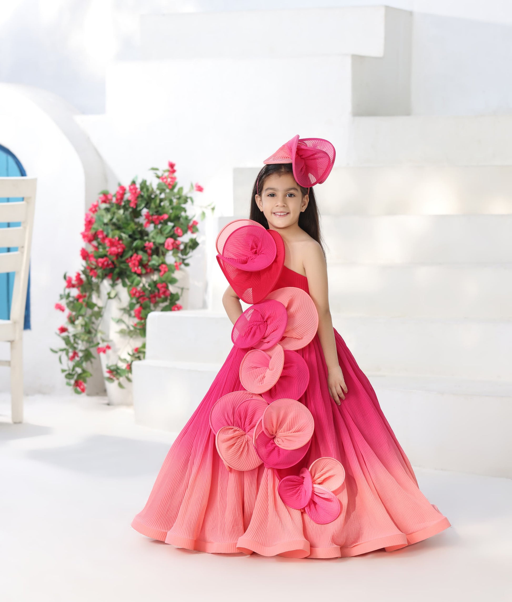 Pleated Coral Delight Gown for Girls