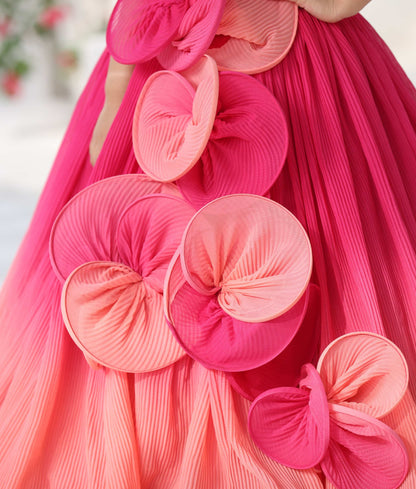 Pleated Coral Delight Gown for Girls