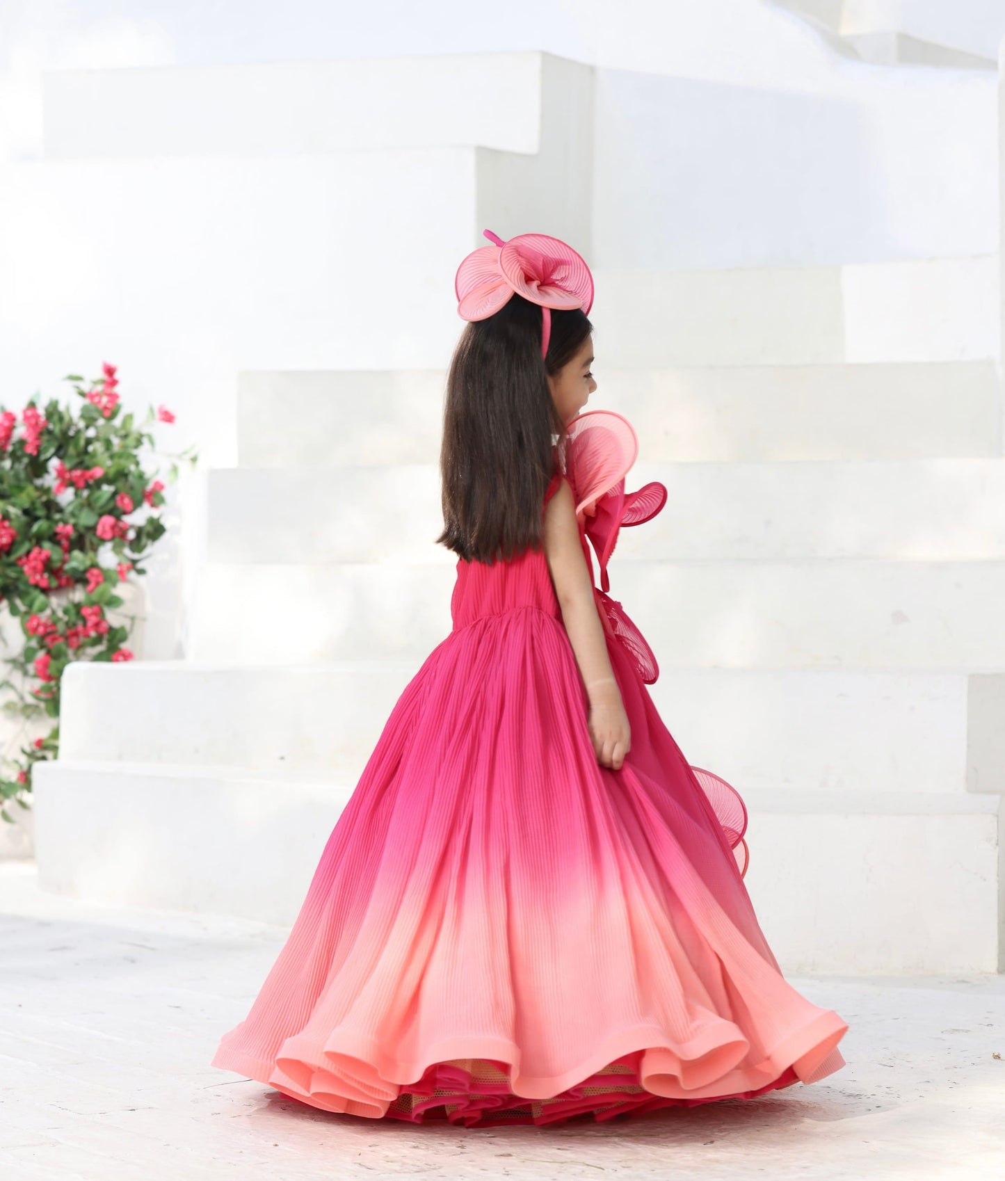 Pleated Coral Delight Gown for Girls