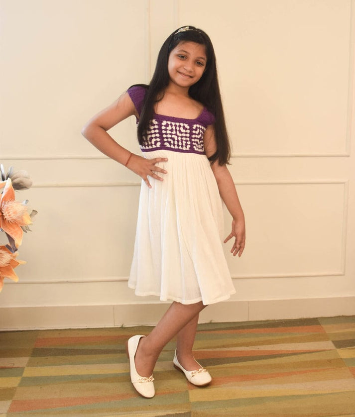 Manufactured by FAYON KIDS (Noida, U.P) Purple Crochet Yoke with Cotton Crinkle Frock for Girls