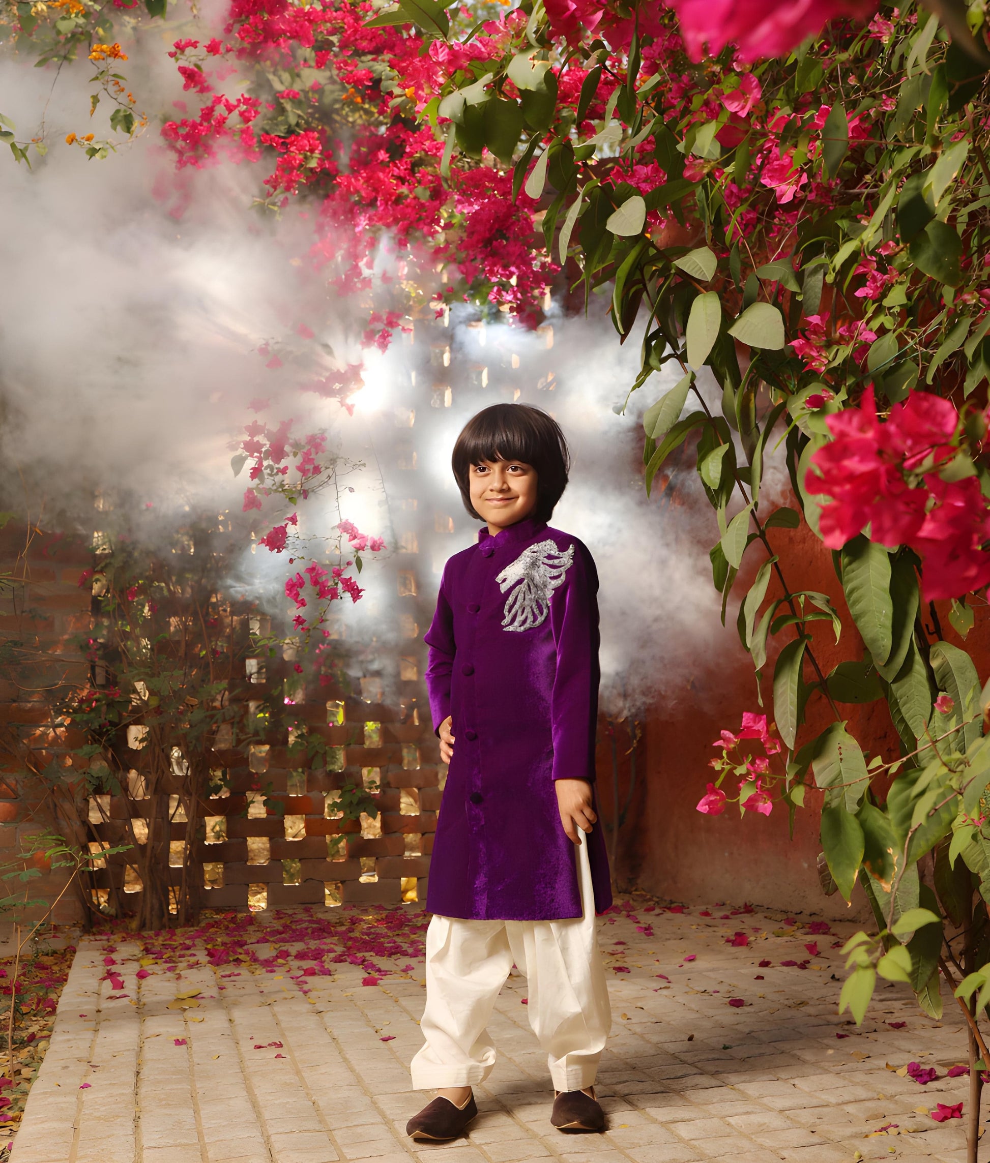 Manufactured by FAYON KIDS (Noida, U.P) Purple Embroidered Achkan with Salwar