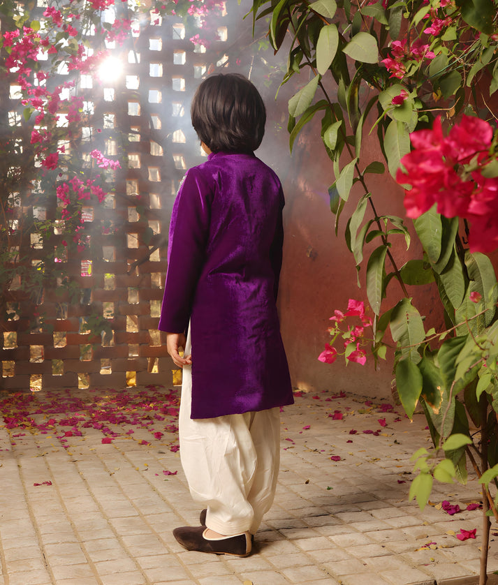 Manufactured by FAYON KIDS (Noida, U.P) Purple Embroidered Achkan with Salwar