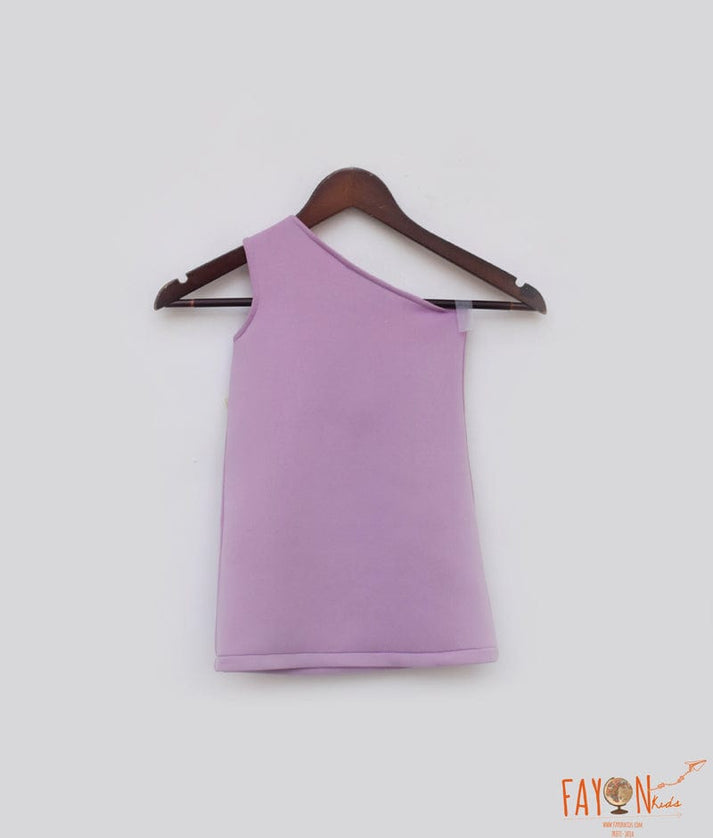 Manufactured by FAYON KIDS (Noida, U.P) Purple Lycra Dress with Gold Shimmer Bow for Girls