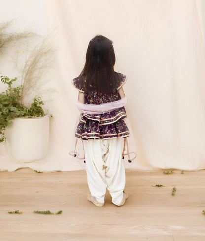 Manufactured by FAYON KIDS (Noida, U.P) Purple Printed Peplum Top with Dhoti