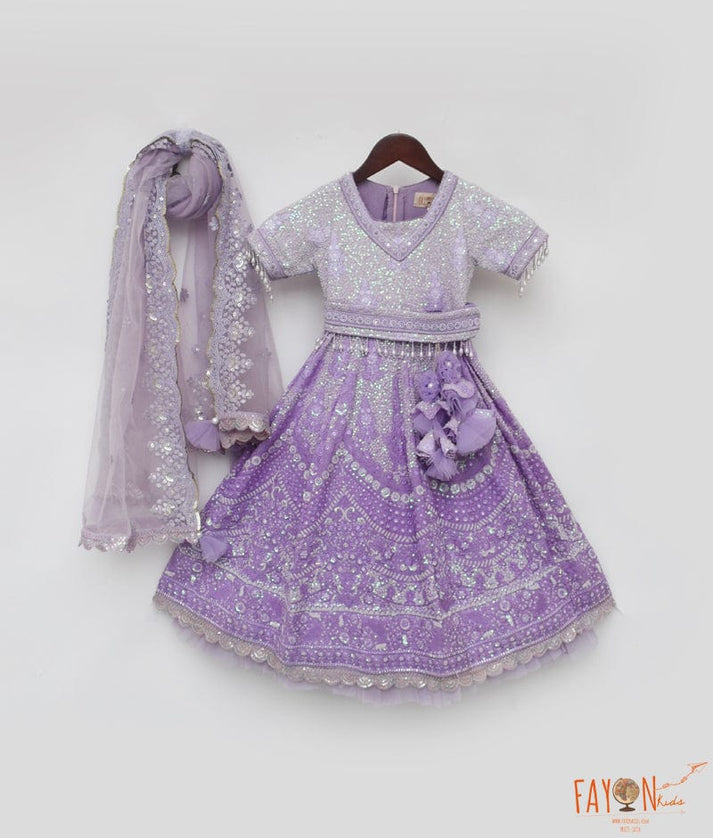 Manufactured by FAYON KIDS (Noida, U.P) Purple Sequence Embroidery Lehenga Choli for Girls