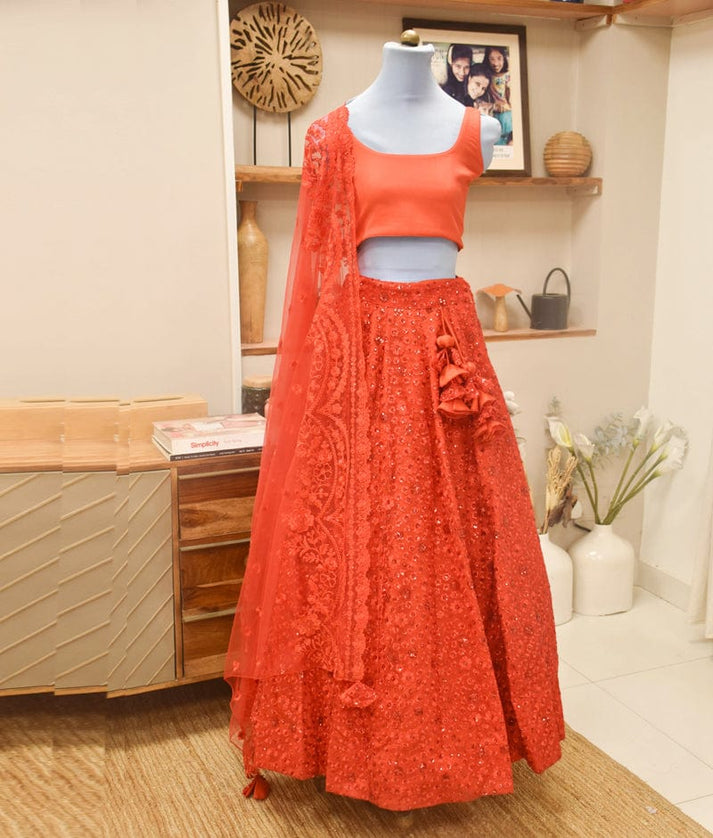 Red Embroidery Lehenga Set