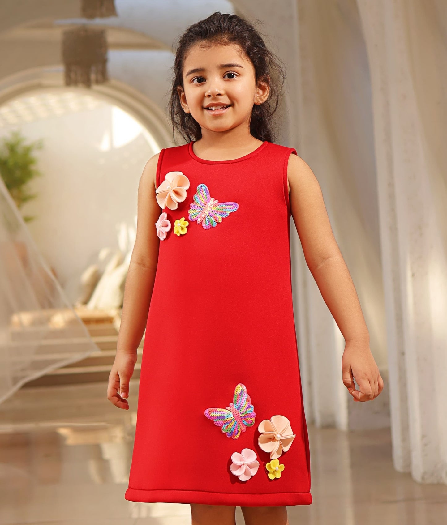 Manufactured by FAYON KIDS (Noida, U.P) Red Neoprene Dress for Girls