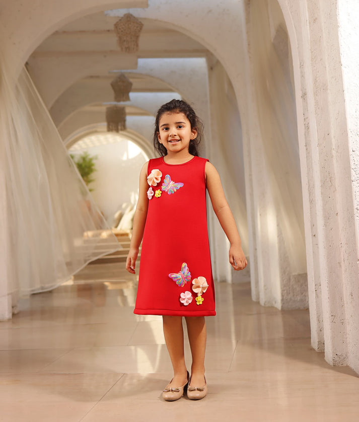 Manufactured by FAYON KIDS (Noida, U.P) Red Neoprene Dress for Girls