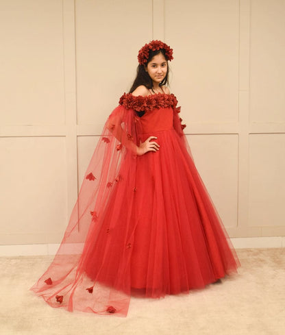 Manufactured by FAYON KIDS (Noida, U.P) Red Net Flower Gown